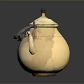 Ceramic Beige Teapot With Black Handle And Lid For Daily Household Use