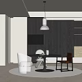 Modern Restaurant Interior With Round Table Pendant Light And Wooden Cabinets