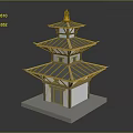 Traditional Multi Tiered Tower Architecture With Golden Decorations Gray Roof And White Base