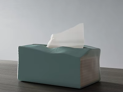 Light Green Household Tissue Box With Pulled Out Paper On Wooden Tabletop 3d model