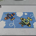 Cartoon Kids Square Carpet With Airplane And Cloud Patterns On Blue Background 3d model