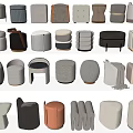 Modern Sofa Stool Low Stool Combination Shoe Changing Stool Rectangular Round Stool 3d model