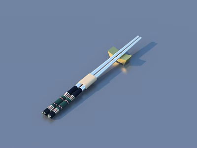 Elegant Household Chopsticks With White Black Body And Golden Top Decoration 3d model
