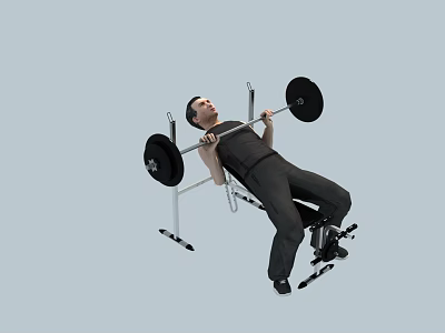 Game Movie Character Doing Barbell Bench Press On Weight Bench In Black Vest 3d model