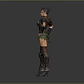 Game Movie Character In Leather Armor With Green Skirt Knee High Boots And Metal Details