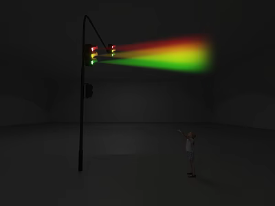Decorative Light Post Emitting Multi colored Light Beams with Child Reaching Out in Dark Environment 3d model