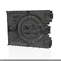 Industrial Metal Mechanical Component With Circular Center And Square Modules Detailed Metallic Texture Design