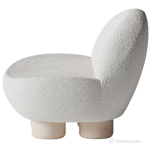 Modern Minimalist Accent Chair With Bouclé Fabric Light Beige Curved Design And Wooden Legs 3d model 