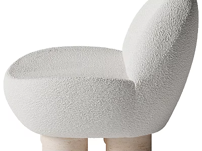 Modern Minimalist Accent Chair With Bouclé Fabric Light Beige Curved Design And Wooden Legs 3d model