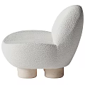 Modern Minimalist Accent Chair With Bouclé Fabric Light Beige Curved Design And Wooden Legs