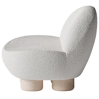 Modern Minimalist Accent Chair With Bouclé Fabric Light Beige Curved Design And Wooden Legs 3d model
