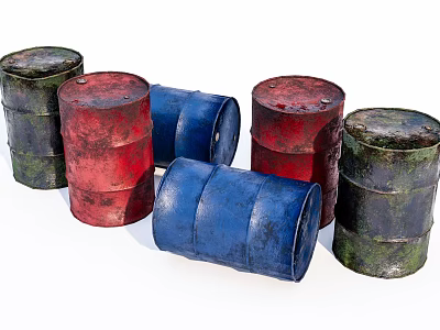 Multicolored Industrial Equipment Oil Drums in Various Colors and Sizes 3d model