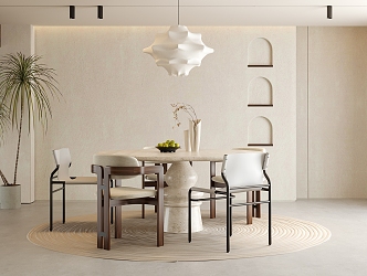 Modern Restaurant Chandelier Dining Table and Chair Round Dining Table 3d model