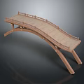 Wooden Arch Bridge Featuring Curved Design Wooden Railings Planks And Support Legs