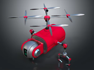 Red Flying Drone Equipment With Multiple Propellers And Mechanical Legs 3d model