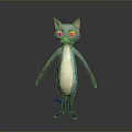 Blue Cartoon Cat Character With Yellow Eyes And White Belly Standing Pose