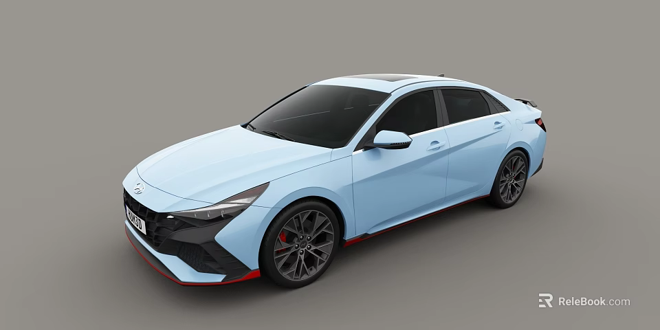 Hyundai Modern Sporty Sedan Light Blue Color Sleek Design Black Wheels Red Calipers 3d model 