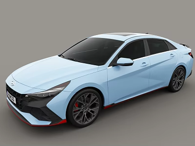 Hyundai Modern Sporty Sedan Light Blue Color Sleek Design Black Wheels Red Calipers 3d model