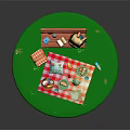 Delicious Picnic Food On Red And White Checkered Blanket With Sandwiches Teapot And Fruit