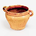 Traditional Handcrafted Clay Pot With Two Handles And Yellowish Brown Glaze