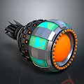 Futuristic Mechanical Device Featuring Metallic Silver Casing Green Panels And Orange Core 3d model