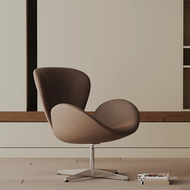 Modern Brown Office Chair With Sleek Curved Design And Metal Base Near Wooden Countertop 3d model 