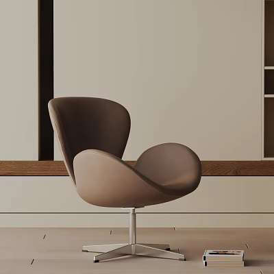 Modern Brown Office Chair With Sleek Curved Design And Metal Base Near Wooden Countertop 3d model