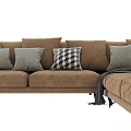 Modern Brown Double Sofa With Plush Cushions And Patterned Decorative Pillows 3d model