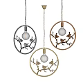 Decorative Chandeliers with Circular Frames Branch and Bird Decorations and Transparent Bulbs 3d model