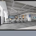 Modern Bright Open Public Office Area With Neat Workstations And Stylish Exposed Ceiling Design