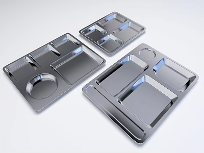 Stainless Steel Sectioned Tableware Set With Multiple Compartments For Daily Use 3d model