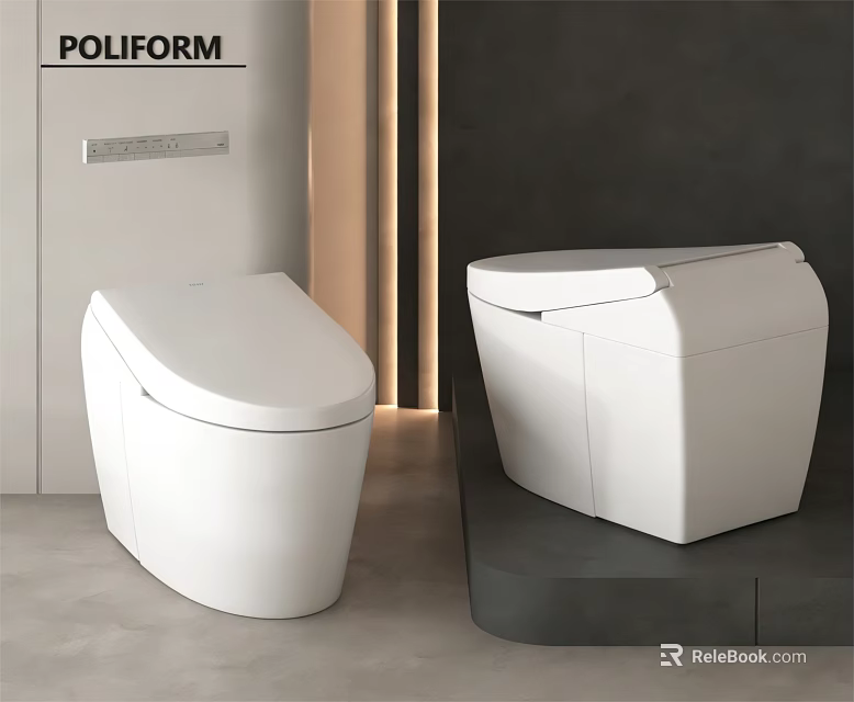Two Modern White Toilets With Sleek Design In Contemporary Bathroom Interior 3d model 