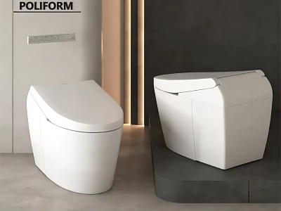 Two Modern White Toilets With Sleek Design In Contemporary Bathroom Interior 3d model