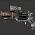 Rusty Revolver With Scope Gear Like Barrel BODAI Text And Bullet Worn Vintage Design 3d model