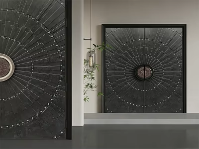 Modern Decorative Double Doors With Radial Pattern And Circular Design In Interior 3d model