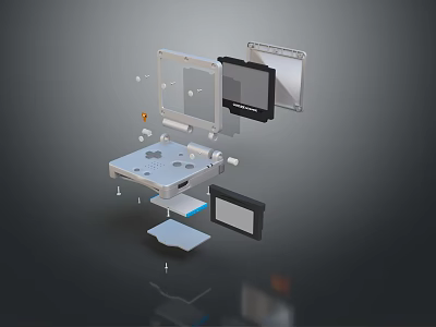 3D Model Display of Disassembled Computer Components with Floating Screen Keyboard and Motherboard 3d model