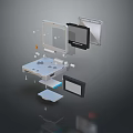 3D Model Display of Disassembled Computer Components with Floating Screen Keyboard and Motherboard