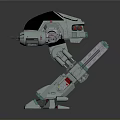White and Blue Robot Character Design with Black Dome Head and Mechanical Arms