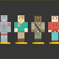 Various Colorful Block Style Character Dolls Standing On Yellow Bases