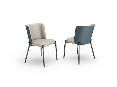 Modern Upholstered Dining Chairs In Light Gray And Dark Blue With Black Metal Legs 3d model