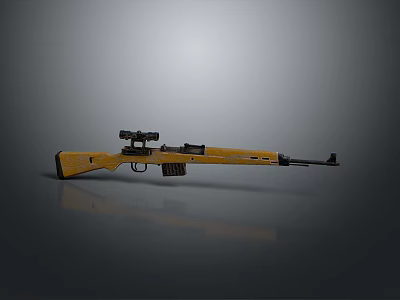 Yellow Wooden Rifle With Scope And Black Components And Reflection On Gray Gradient Background 3d model