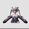 Anime Character With Gray Twin Tails Demon Horns Wings And Panda Bag