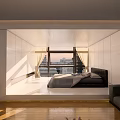 Modern Apartment Living Room With Gray Sofa Wooden Floor Rug And Wall Painting