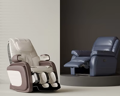 Two Tone Massage Chair In Beige Brown And Navy Blue With Ergonomic Comfort Design 3d model