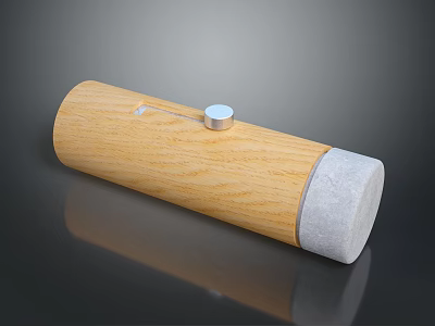 Cylindrical Wooden Household Item With Gray End And Silver Button 3d model