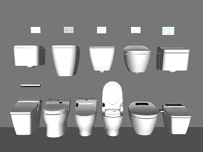 White Toilets With Various Styles Including Different Lid And Tank Designs 3d model