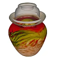 Colorful Ceramic Jar with Transparent Lid and Red Yellow Green Painted Patterns