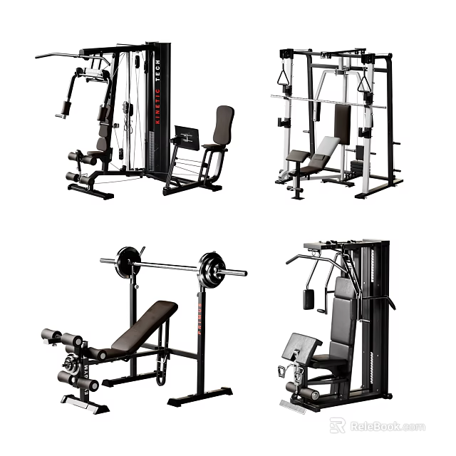 Home Gym Sports Equipment Including Multi functional Trainers Weight Benches Barbells And Fitness Machines 3d model 