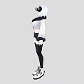 Woman Wearing White Hooded Jacket Panda Ear Headpiece White Hair Black Shorts And White Sneakers