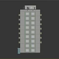 Multi Storey Apartment Building with Light Green Exterior White Frames Balconies Gray Roof and Entrance
